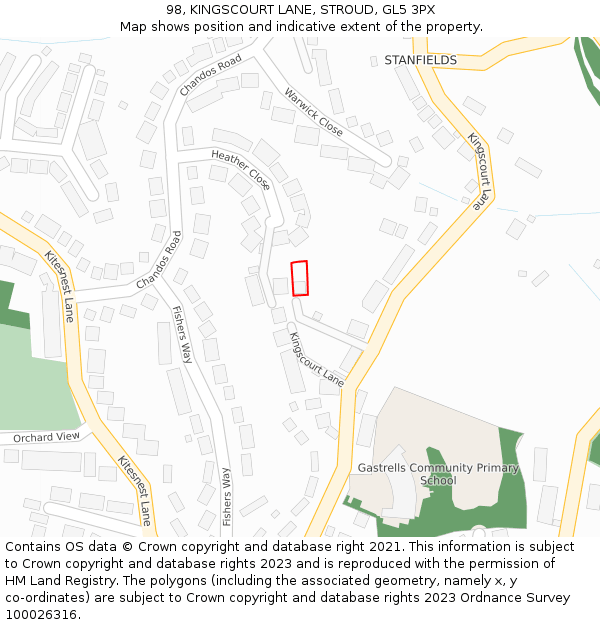 98, KINGSCOURT LANE, STROUD, GL5 3PX: Location map and indicative extent of plot