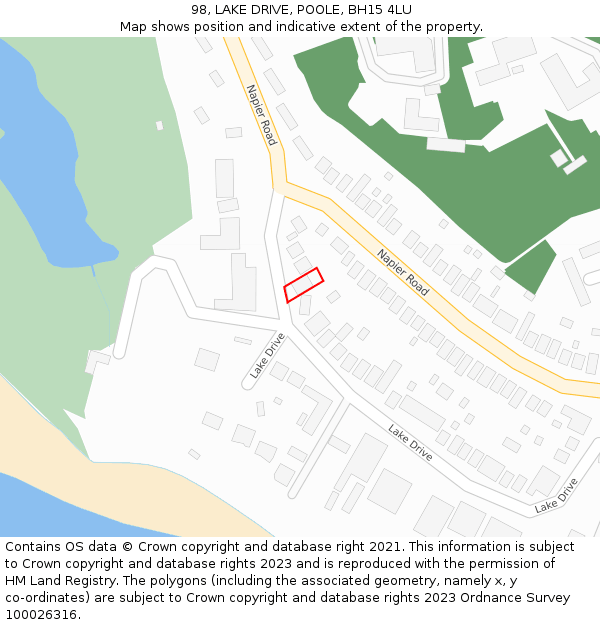 98, LAKE DRIVE, POOLE, BH15 4LU: Location map and indicative extent of plot