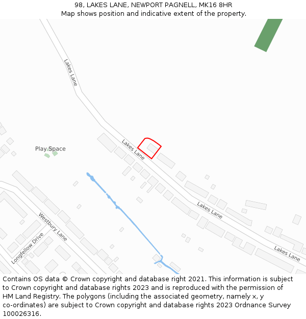 98, LAKES LANE, NEWPORT PAGNELL, MK16 8HR: Location map and indicative extent of plot