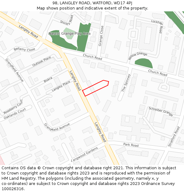 98, LANGLEY ROAD, WATFORD, WD17 4PJ: Location map and indicative extent of plot