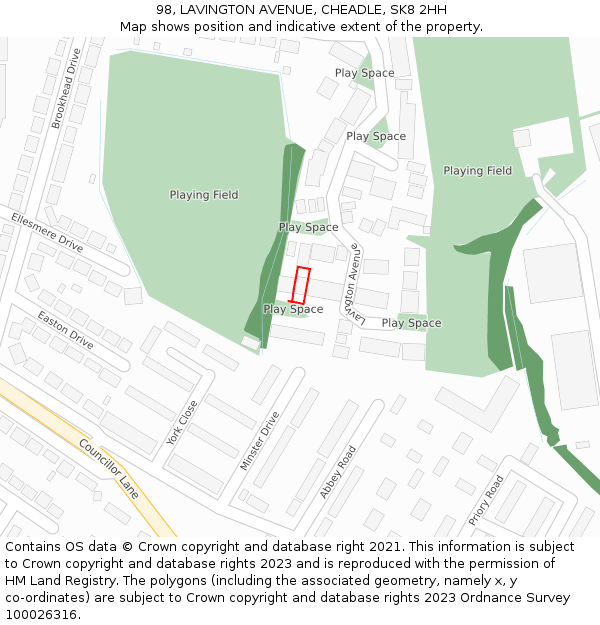 98, LAVINGTON AVENUE, CHEADLE, SK8 2HH: Location map and indicative extent of plot