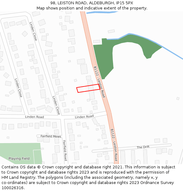 98, LEISTON ROAD, ALDEBURGH, IP15 5PX: Location map and indicative extent of plot