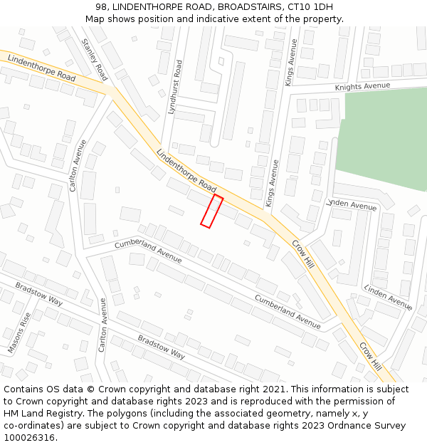 98, LINDENTHORPE ROAD, BROADSTAIRS, CT10 1DH: Location map and indicative extent of plot