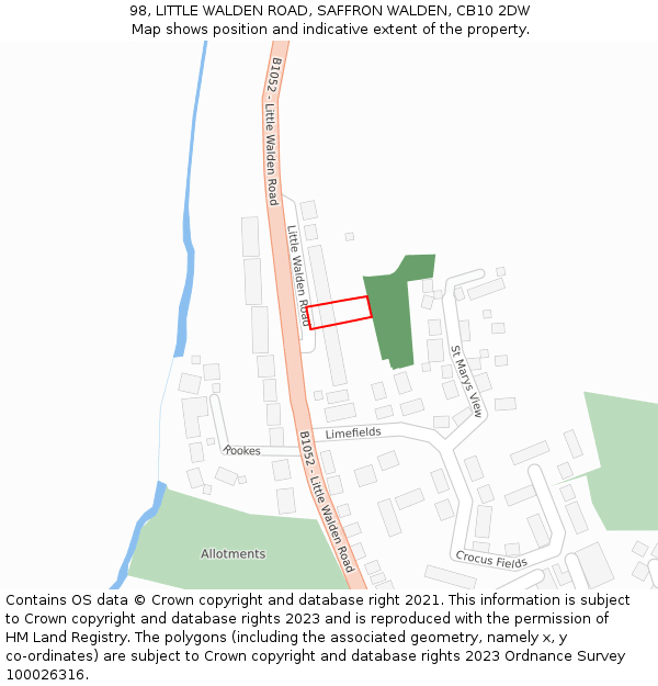 98, LITTLE WALDEN ROAD, SAFFRON WALDEN, CB10 2DW: Location map and indicative extent of plot