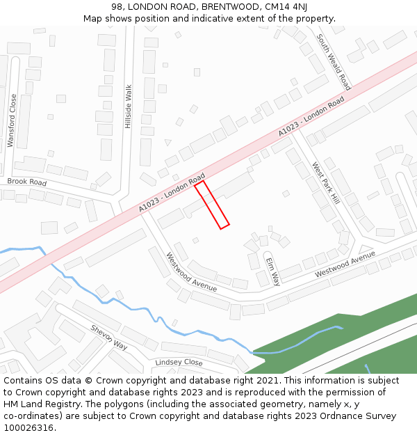 98, LONDON ROAD, BRENTWOOD, CM14 4NJ: Location map and indicative extent of plot