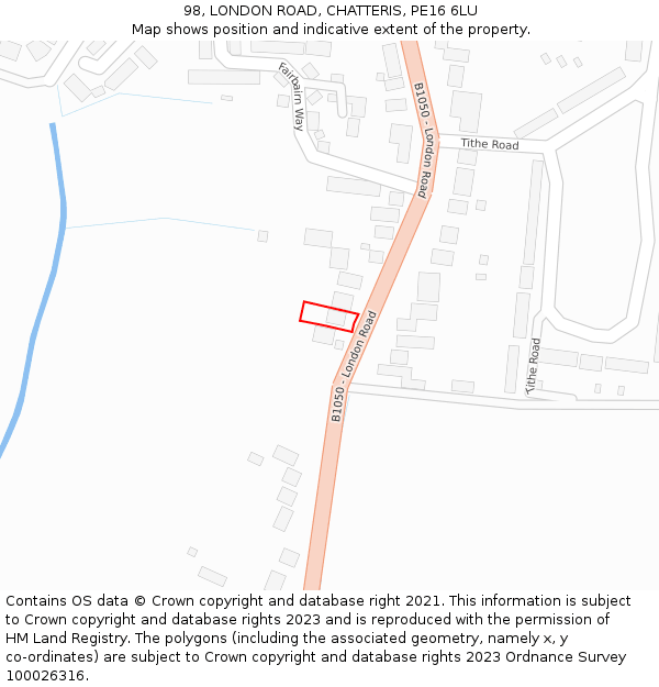 98, LONDON ROAD, CHATTERIS, PE16 6LU: Location map and indicative extent of plot