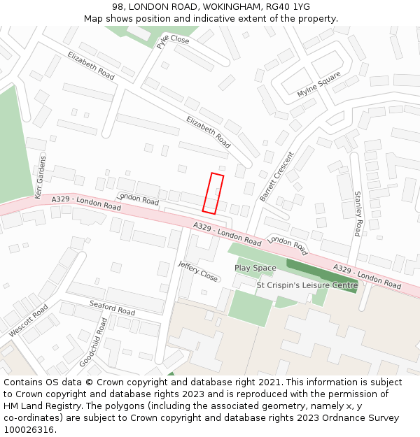 98, LONDON ROAD, WOKINGHAM, RG40 1YG: Location map and indicative extent of plot