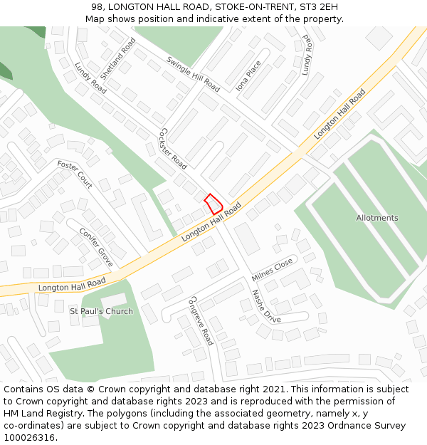 98, LONGTON HALL ROAD, STOKE-ON-TRENT, ST3 2EH: Location map and indicative extent of plot