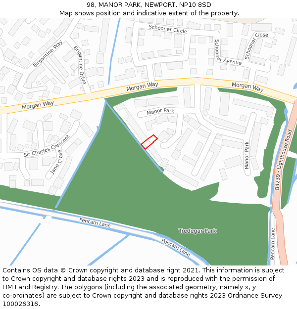 98, MANOR PARK, NEWPORT, NP10 8SD: Location map and indicative extent of plot