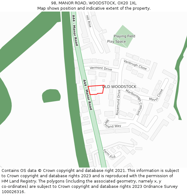 98, MANOR ROAD, WOODSTOCK, OX20 1XL: Location map and indicative extent of plot