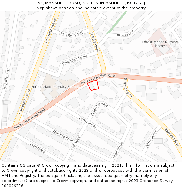 98, MANSFIELD ROAD, SUTTON-IN-ASHFIELD, NG17 4EJ: Location map and indicative extent of plot