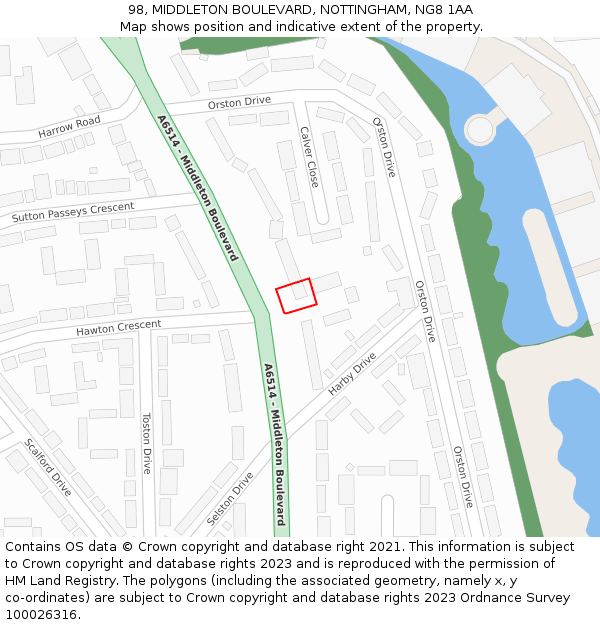 98, MIDDLETON BOULEVARD, NOTTINGHAM, NG8 1AA: Location map and indicative extent of plot