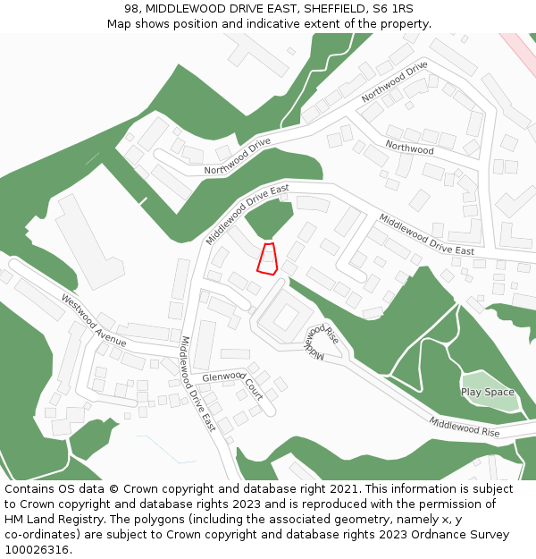 98, MIDDLEWOOD DRIVE EAST, SHEFFIELD, S6 1RS: Location map and indicative extent of plot