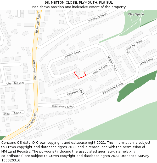 98, NETTON CLOSE, PLYMOUTH, PL9 8UL: Location map and indicative extent of plot