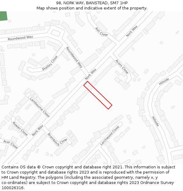 98, NORK WAY, BANSTEAD, SM7 1HP: Location map and indicative extent of plot