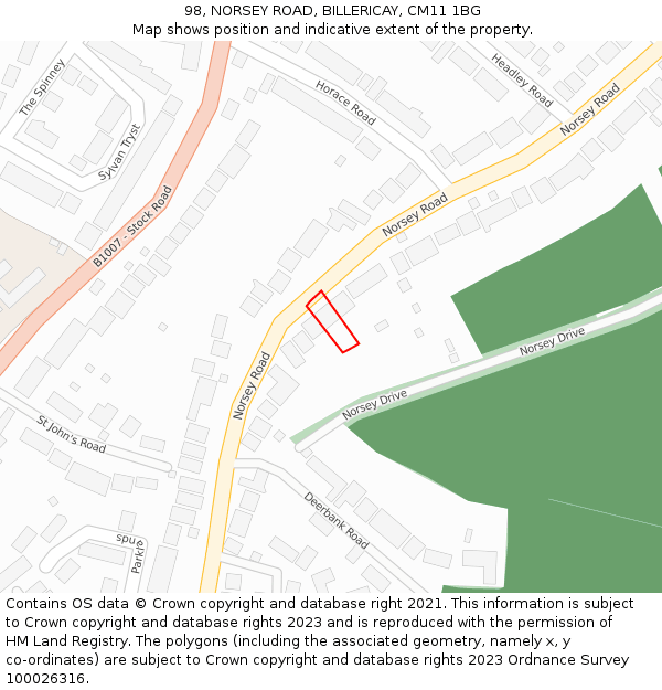 98, NORSEY ROAD, BILLERICAY, CM11 1BG: Location map and indicative extent of plot