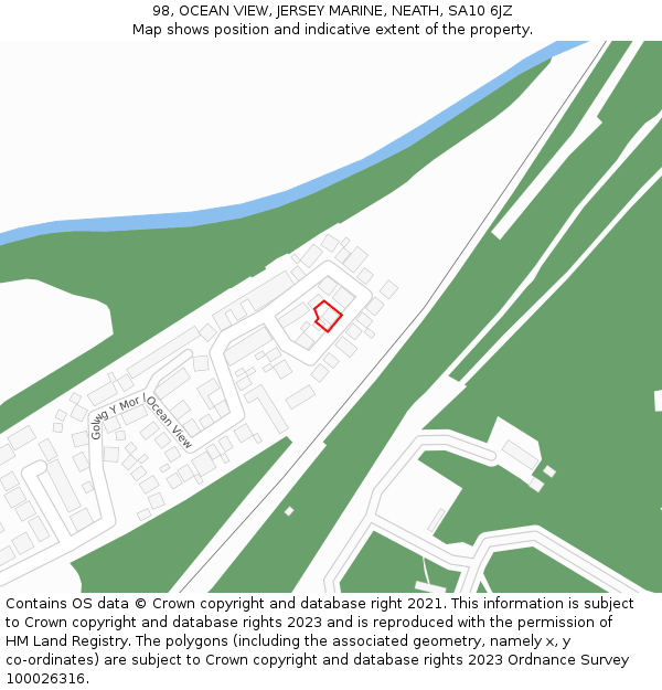 98, OCEAN VIEW, JERSEY MARINE, NEATH, SA10 6JZ: Location map and indicative extent of plot