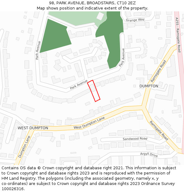 98, PARK AVENUE, BROADSTAIRS, CT10 2EZ: Location map and indicative extent of plot