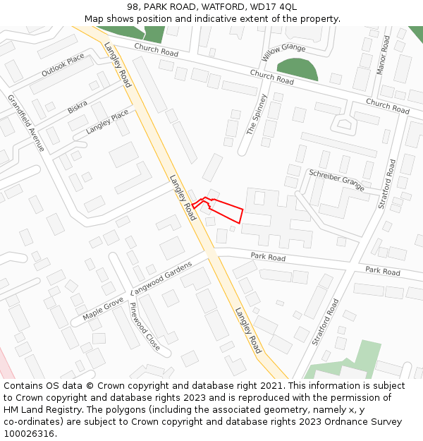 98, PARK ROAD, WATFORD, WD17 4QL: Location map and indicative extent of plot