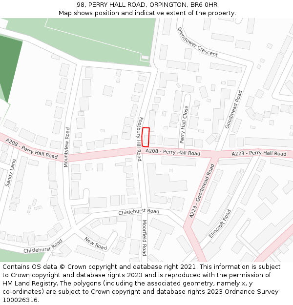 98, PERRY HALL ROAD, ORPINGTON, BR6 0HR: Location map and indicative extent of plot