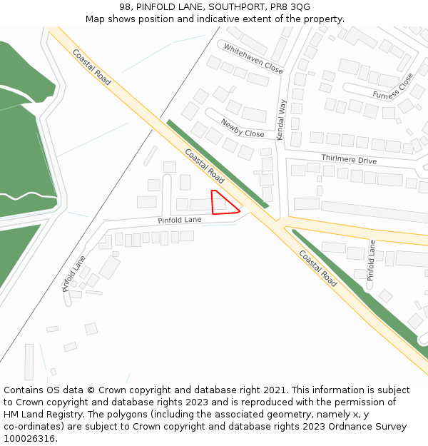 98, PINFOLD LANE, SOUTHPORT, PR8 3QG: Location map and indicative extent of plot