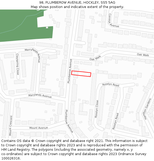 98, PLUMBEROW AVENUE, HOCKLEY, SS5 5AG: Location map and indicative extent of plot