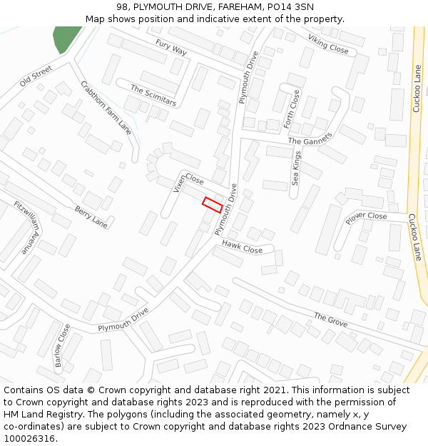 98, PLYMOUTH DRIVE, FAREHAM, PO14 3SN: Location map and indicative extent of plot