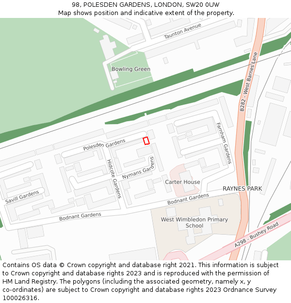 98, POLESDEN GARDENS, LONDON, SW20 0UW: Location map and indicative extent of plot