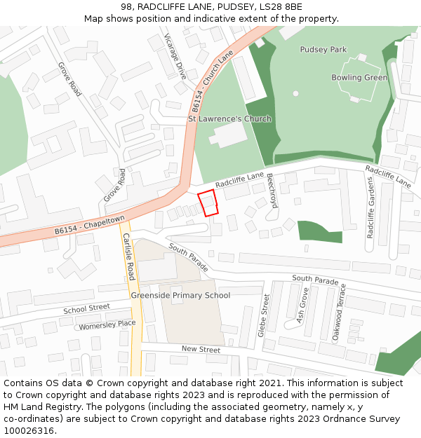 98, RADCLIFFE LANE, PUDSEY, LS28 8BE: Location map and indicative extent of plot