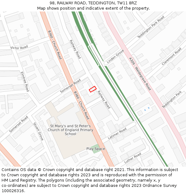 98, RAILWAY ROAD, TEDDINGTON, TW11 8RZ: Location map and indicative extent of plot
