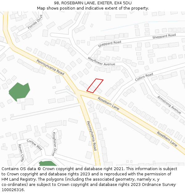 98, ROSEBARN LANE, EXETER, EX4 5DU: Location map and indicative extent of plot