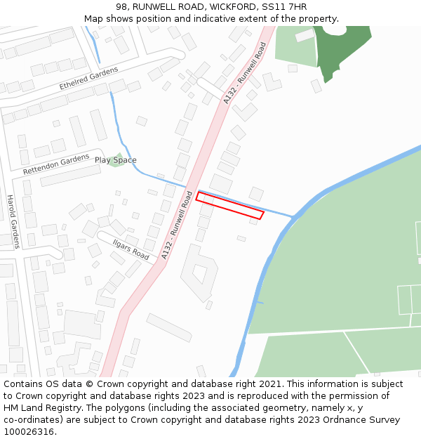 98, RUNWELL ROAD, WICKFORD, SS11 7HR: Location map and indicative extent of plot