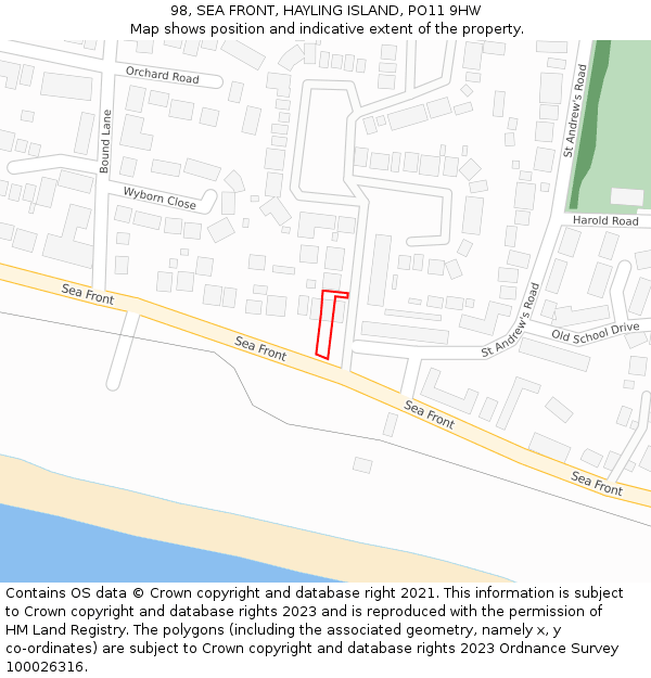 98, SEA FRONT, HAYLING ISLAND, PO11 9HW: Location map and indicative extent of plot
