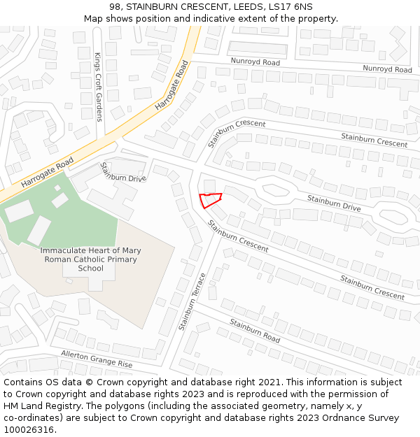 98, STAINBURN CRESCENT, LEEDS, LS17 6NS: Location map and indicative extent of plot