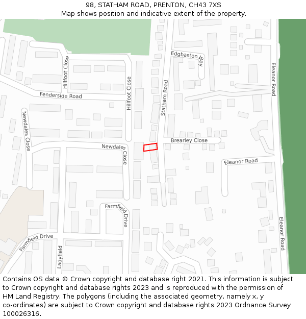 98, STATHAM ROAD, PRENTON, CH43 7XS: Location map and indicative extent of plot