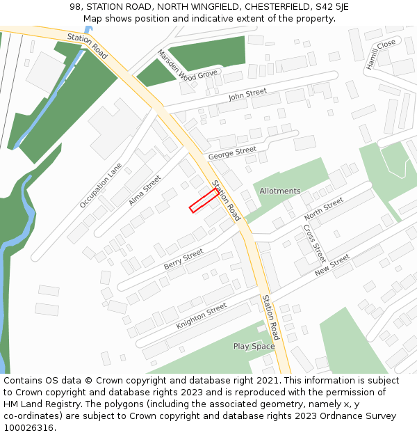 98, STATION ROAD, NORTH WINGFIELD, CHESTERFIELD, S42 5JE: Location map and indicative extent of plot