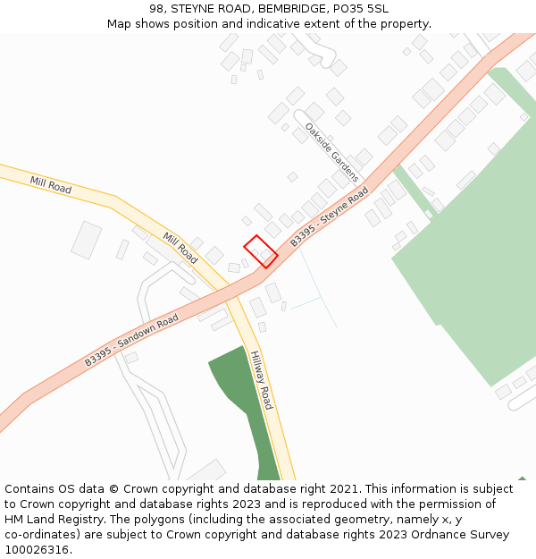 98, STEYNE ROAD, BEMBRIDGE, PO35 5SL: Location map and indicative extent of plot