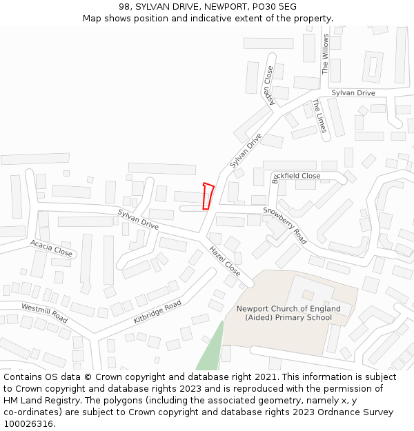 98, SYLVAN DRIVE, NEWPORT, PO30 5EG: Location map and indicative extent of plot