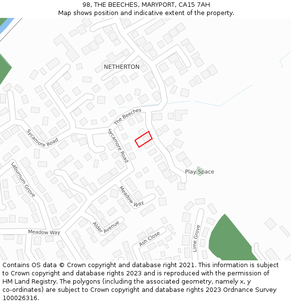 98, THE BEECHES, MARYPORT, CA15 7AH: Location map and indicative extent of plot