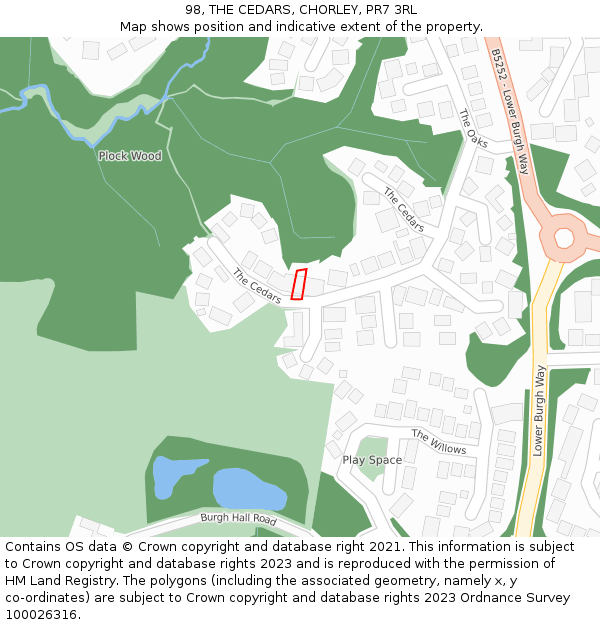 98, THE CEDARS, CHORLEY, PR7 3RL: Location map and indicative extent of plot