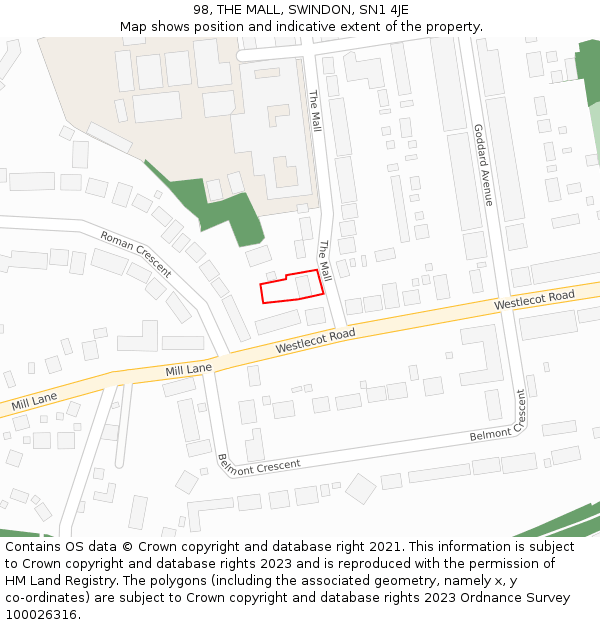 98, THE MALL, SWINDON, SN1 4JE: Location map and indicative extent of plot