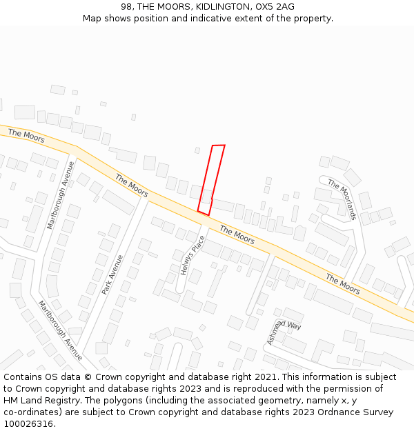 98, THE MOORS, KIDLINGTON, OX5 2AG: Location map and indicative extent of plot