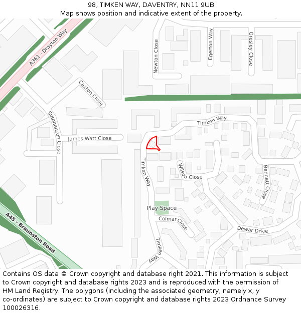 98, TIMKEN WAY, DAVENTRY, NN11 9UB: Location map and indicative extent of plot