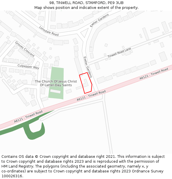 98, TINWELL ROAD, STAMFORD, PE9 3UB: Location map and indicative extent of plot