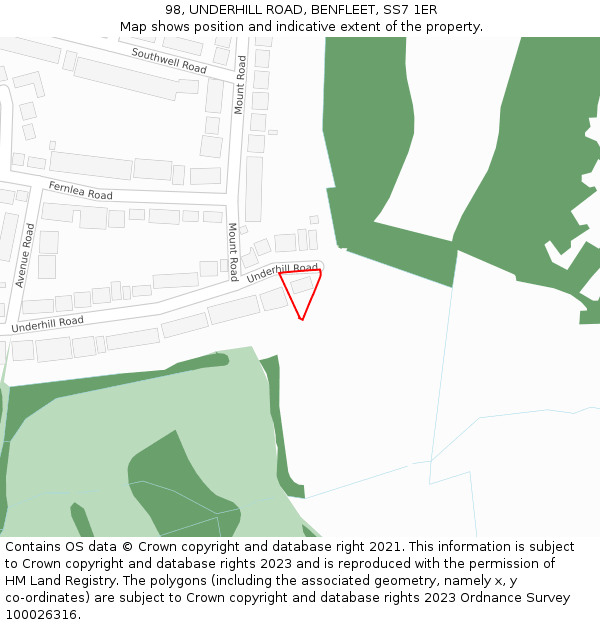 98, UNDERHILL ROAD, BENFLEET, SS7 1ER: Location map and indicative extent of plot