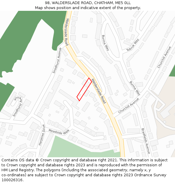 98, WALDERSLADE ROAD, CHATHAM, ME5 0LL: Location map and indicative extent of plot