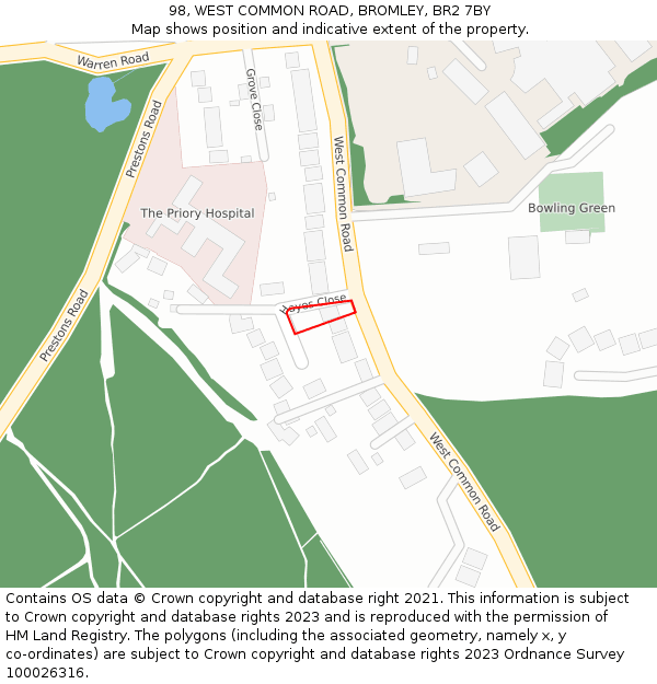 98, WEST COMMON ROAD, BROMLEY, BR2 7BY: Location map and indicative extent of plot