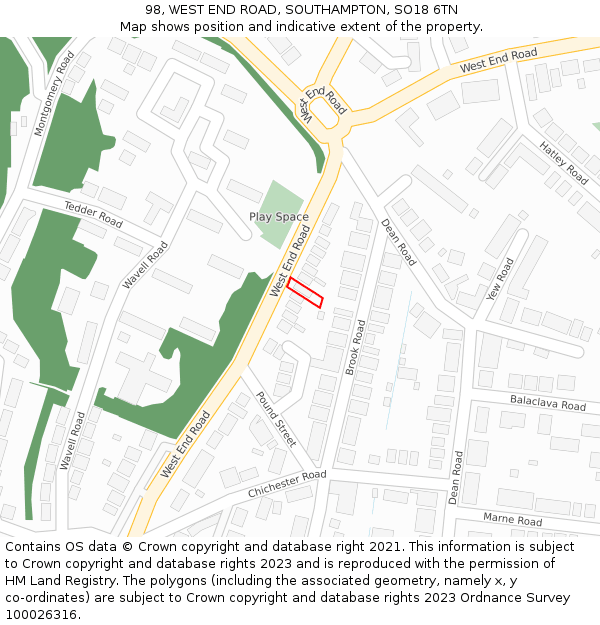 98, WEST END ROAD, SOUTHAMPTON, SO18 6TN: Location map and indicative extent of plot