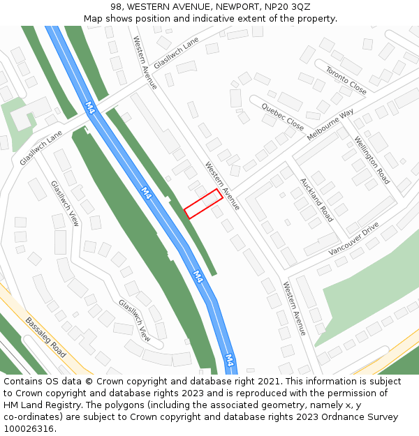 98, WESTERN AVENUE, NEWPORT, NP20 3QZ: Location map and indicative extent of plot