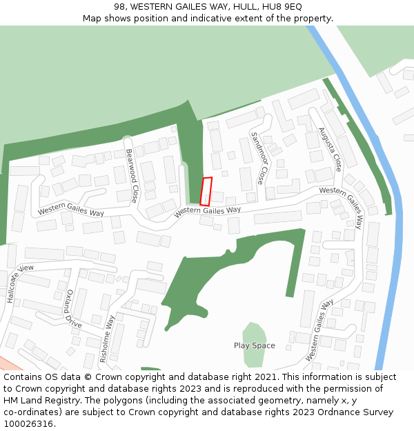 98, WESTERN GAILES WAY, HULL, HU8 9EQ: Location map and indicative extent of plot